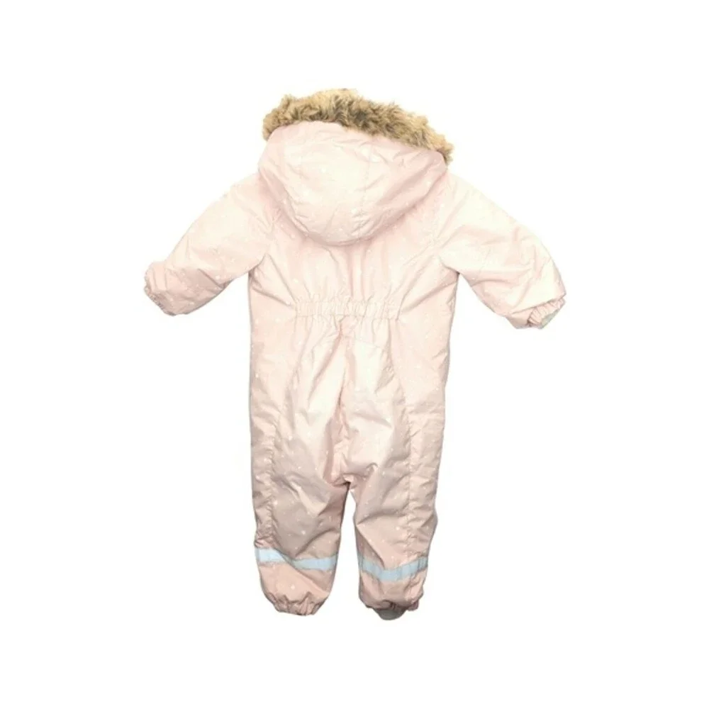 H&M Water Repellent Pink with Polka Dots Snowsuit Fleece Lined Baby Size 9-12mo